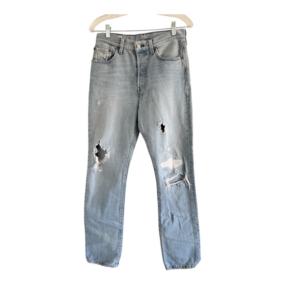 LEVI’S 501 Women Original Fit Denim Wash Distressed Zipper Fly Jeans (28 x 30) - Picture 2 of 16